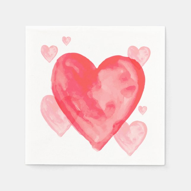 Liebe Wasserfarbe Rotes Herz Party Napkins Serviette (Vorderseite)
