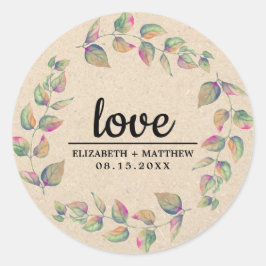 Liebe. Wasserfarben-Branchen Hochzeitspapier Runder Aufkleber