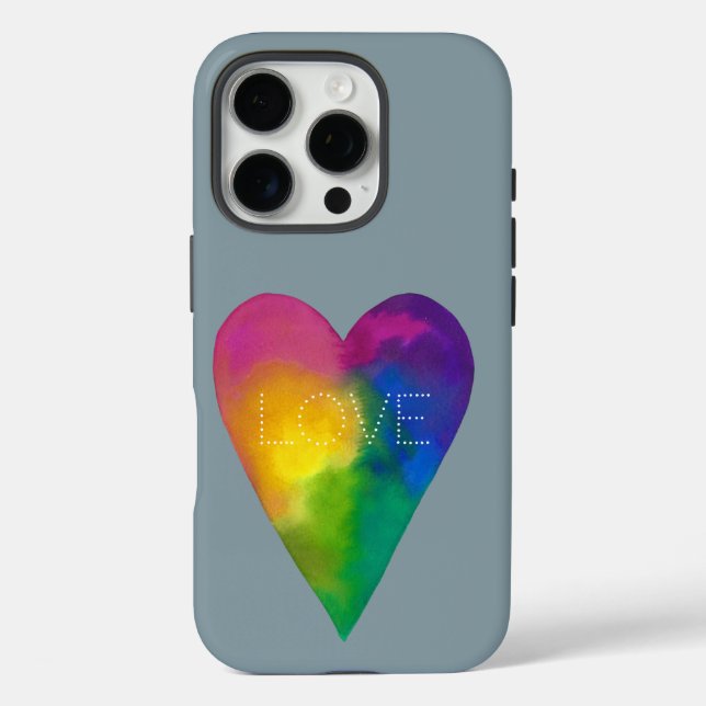 "LIEBE" Wasserfarbenherz iPhone 16 Pro Hülle (Rückseite)