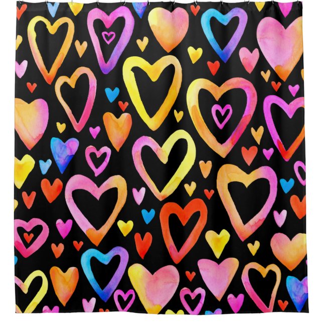 Liebe. Wasserfarbiges Illustrationsherz. Valentin  Duschvorhang (Vorderseite)