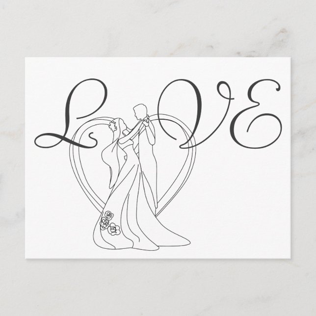 LIEBE Wedding Paare und Herz Schwarzweiss Postkarte (Vorderseite)