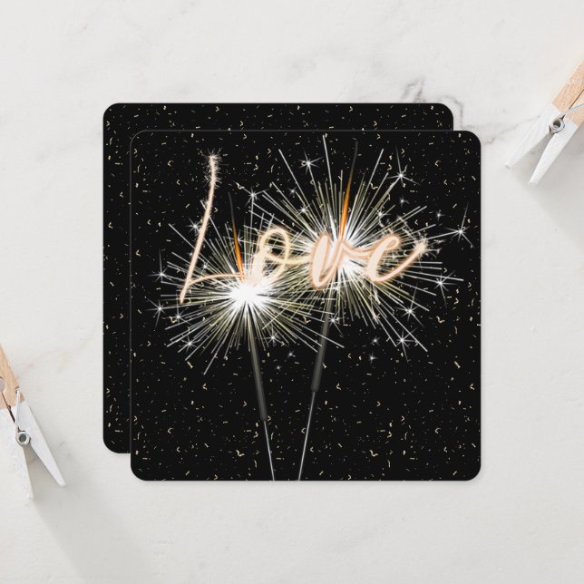 Liebe Wedding Sparklers auf Black Einladung (Vorderseite/Rückseite Beispiel)