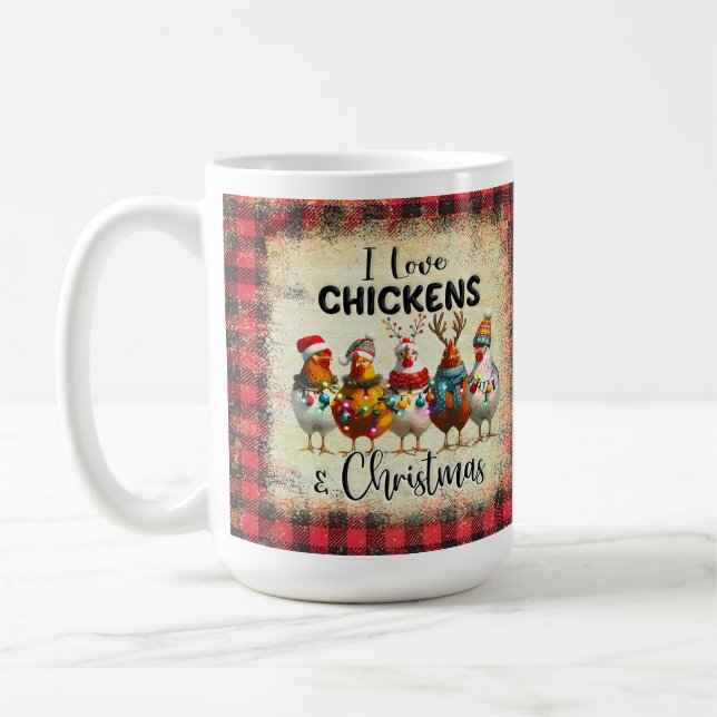 Liebe Weihnachten Hühner Buffalo Karierte Tasse (Links)