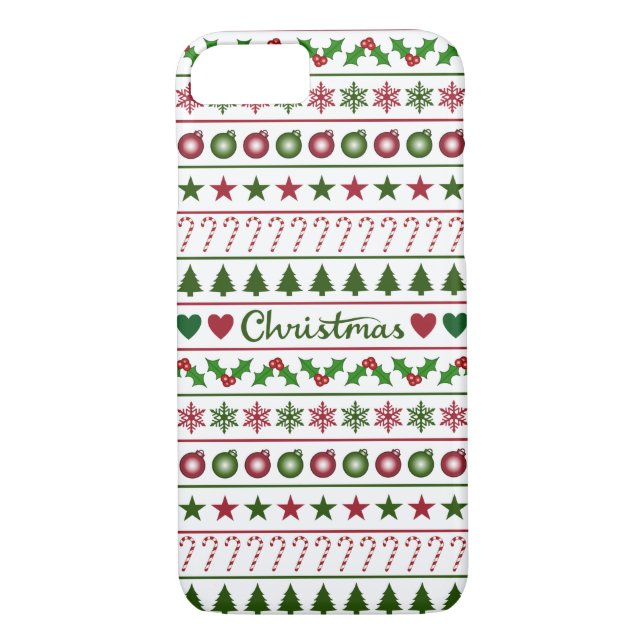 Liebe-Weihnachtsmotiv-Muster-Grün-weißes Rot Case-Mate iPhone Hülle (Rückseite)
