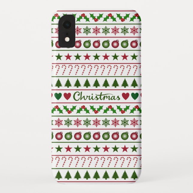 Liebe-Weihnachtsmotiv-Muster-Grün-weißes Rot Case-Mate iPhone Hülle (Rückseite)