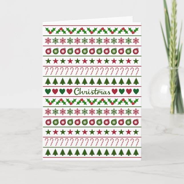 Liebe Weihnachtsmotive Muster Grün Weiß Rot Karte (Vorderseite)