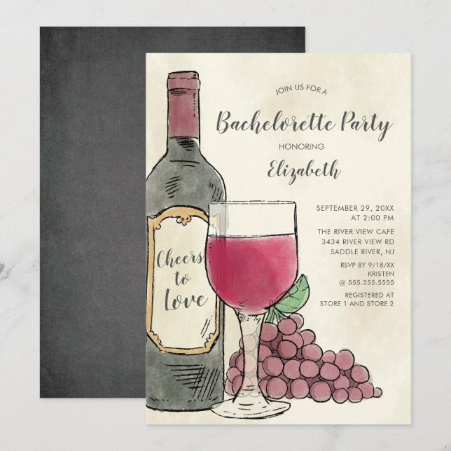 Liebe Wein Bachelorette Einladung (Vorne/Hinten)