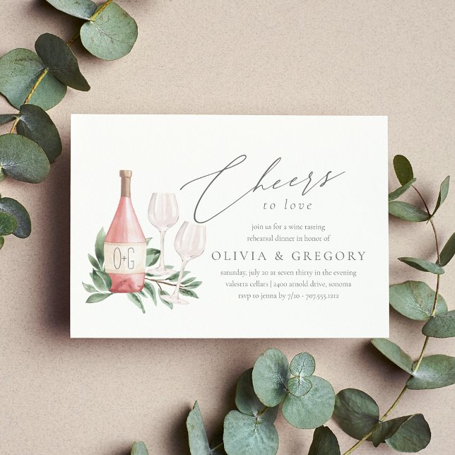 Liebe Weinverkostung Probe Abendessen Einladung (Elegant wine theme rehearsal dinner invitation)