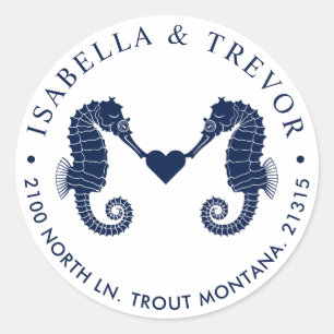 Liebe Weiße Rücksendeadresse mit zwei Seepferden Runder Aufkleber