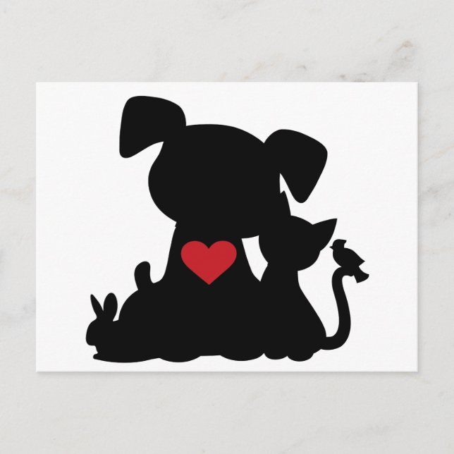 Liebe Welpen und Kitten Silhouette Postkarte (Vorderseite)
