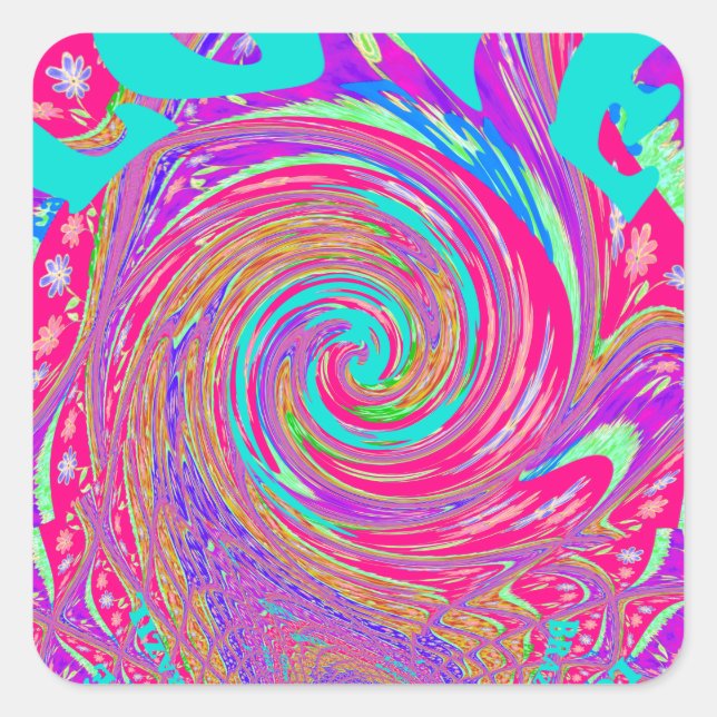 Liebe Whirlpool faszinierend Cyan Text Art Graphic Quadratischer Aufkleber (Vorderseite)