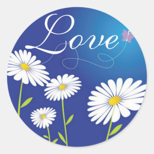 Liebe White Daisies Blume & Blue Butterfly Runder Aufkleber
