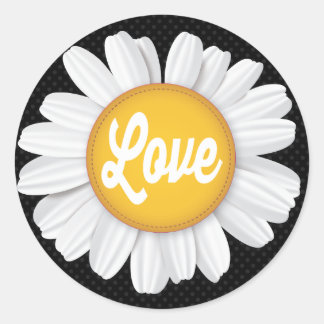 Liebe White Daisy Blume Black Floral Sticker