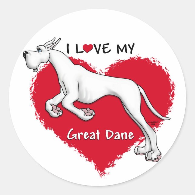 Liebe White Great Dane Runder Aufkleber (Vorderseite)