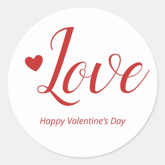 Liebe White Red Happy Valentine's Day Runder Aufkleber (Vorderseite)