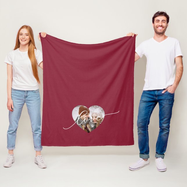 Liebe White Script Herz Foto Rot Fleecedecke (Beispiel)
