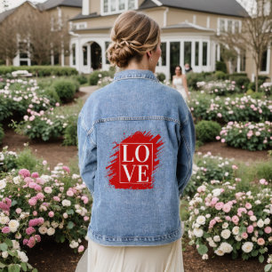 LIEBE WHITE TYPOGRAPHY RED ART JEANSJACKE