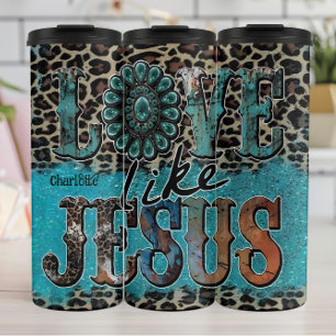 Liebe wie Jesus Gemustert Türkis Thermosbecher