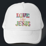 Liebe wie Jesus, Jesus Lieben Sie Truckerkappe<br><div class="desc">Treten Sie ein in die Welt des Glaubens und der Mode mit unserem Christlichen Hut "Liebe wie Jesus". Dieses Design verbindet trendige Ästhetik mit einer kraftvollen Botschaft, die aus Lieben besteht, die in eine lebendige Komposition aus bunten Blume eingewoben sind. Ausdruck Ihrer Hingabe auf moderne und schicke Weise, eine kühne...</div>