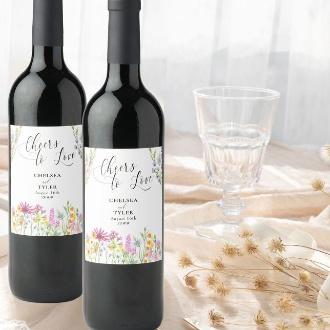 Liebe Wildblume Meadow Wedding Weinetikett (Say Cheers to Love with personalized wedding wine labels - great as gifts, at dinner or on the bar)