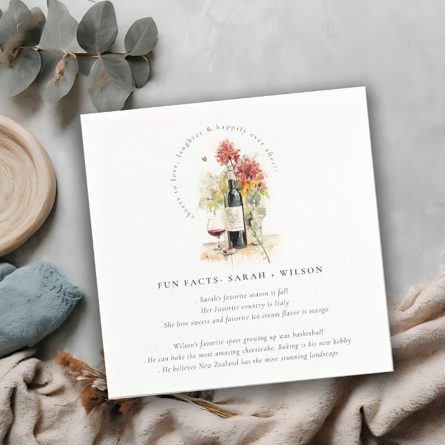 Liebe Wine Floral Wedding Fun Fakten Serviette (Von Creator hochgeladen)
