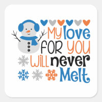 Liebe Winter Snowman Hearts Snow Wintry Square Sti