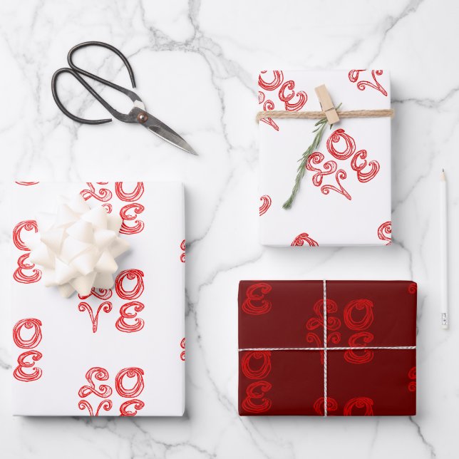 LIEBE Word Art Fabric Schriftart Rote Buchstaben Geschenkpapier Set (Vorderseite)