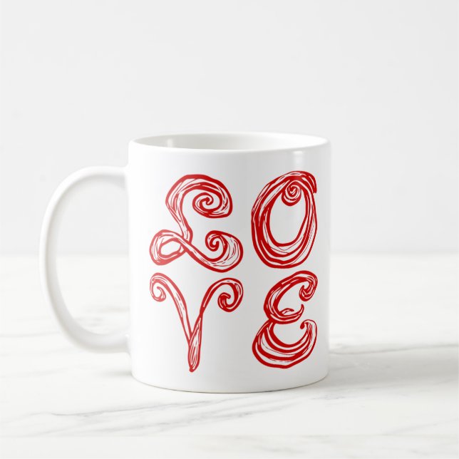 LIEBE Word Art Fabric Schriftart Rote Buchstaben Kaffeetasse (Links)