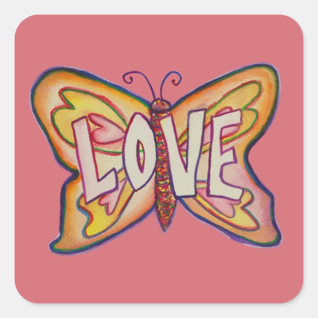 Liebe Word Art Pink Butterfly Decal Sticker (Vorderseite)