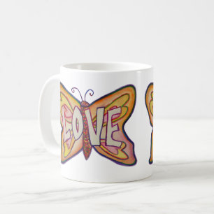 Liebe Word Art Rosa Schmetterling Wings Kaffee Cup Kaffeetasse