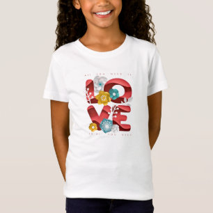 Liebe Word & Blüten in realistischen Künsten T-Shirt