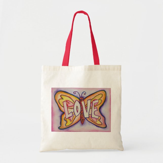 Liebe Word Pink Butterfly Art Custom Tragetaschen (Vorne)