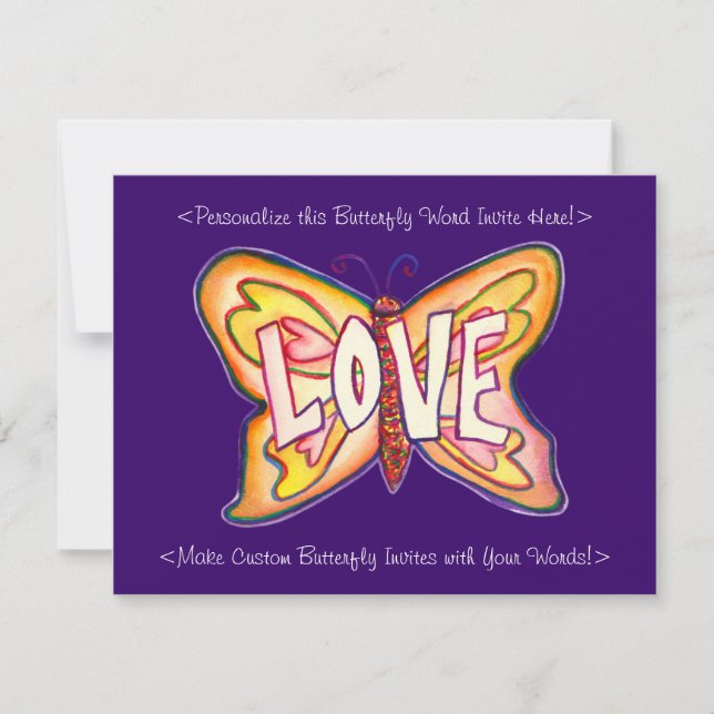 Liebe Word Pink Butterfly Custom Art Einladungen (Vorderseite)