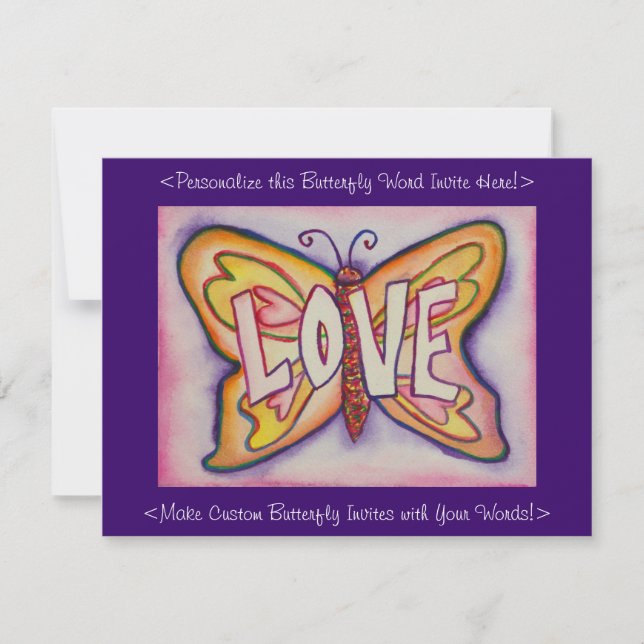 Liebe Word Pink Butterfly Custom Art Einladungen (Vorderseite)