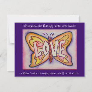 Liebe Word Pink Butterfly Custom Art Einladungen
