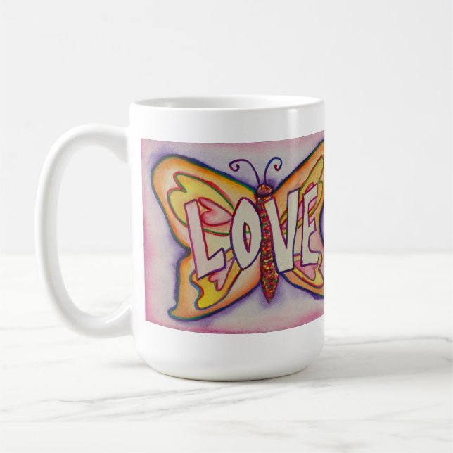 Liebe Word Rosa Schmetterling Art Kaffeemaschine o Kaffeetasse (Links)