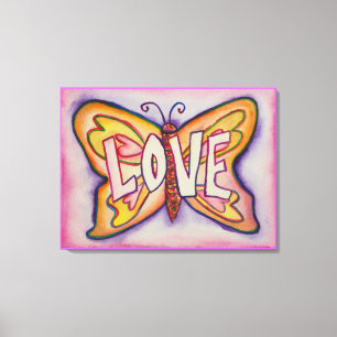 Liebe Word Rosa Schmetterling Leinwand Artwork