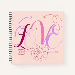 Liebe Word und eine Blume mit einem Pfeil Notizbuch
