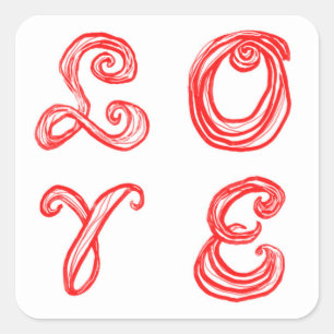 LIEBE Wortart Stoff Schriftart rote Buchstaben Quadratischer Aufkleber