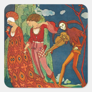 LIEBE, WUNSCH UND TOD Art Deco Quadratischer Aufkleber