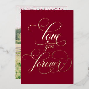 Liebe You Forever Burgund 1 Foto Jubiläumskarte Folien Feiertagskarte