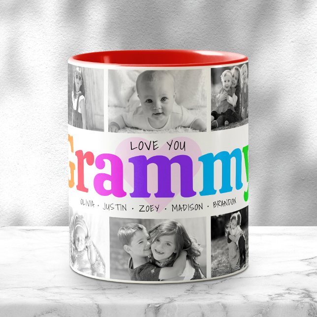 Liebe You Grammy Multicolor Moderne 10 FotoCollage Zweifarbige Tasse (Von Creator hochgeladen)