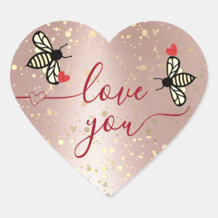 Liebe You Little Honeybienen mit Herz-Glitzer Rosa Herz-Aufkleber