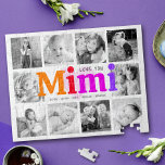 Liebe You Mimi Bold Rainbow 10 Foto Collage Modern<br><div class="desc">"Liebe du Mimi." Sie liebt jede Minute mit ihren Enkelkindern. Ein spielerisches, skurriles, stylisches visuelle von vielfarbiger Regenbogenfett, feiner Typografie und handgeschriebener schwarzer Typografie überlagert ein weiches, hellrosa Herz und einen weißen Hintergrund. Fügen Sie 10 hochgeschätzte Fotos Ihrer Wahl hinzu und passen Sie die Namen und die Botschaft an, für...</div>