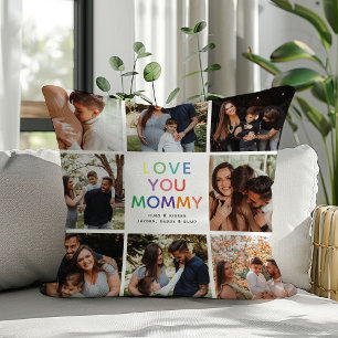 'LIEBE YOU MOMMY' Regenbogenschrift FotoCollage Kissen