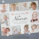 Liebe You Nana oder Nickname 10 Foto Collage<br><div class="desc">Erstellen Sie Ihr eigenes personalisiertes Foto-Puzzle für Oma mit einer leicht hochzuladenden Collage-Vorlage mit 10 Bildern ihrer Enkel und Familie mit der bearbeitbaren Titelzeile LIEBE YOU NANA (Wechsel zu ihrem Spitznamen wie Gigi oder Oma) in einer trendigen, modernen, handgeschriebenen Schrift, die mit Herzen mit den Namen ihrer Enkelkinder oder Ihrer...</div>