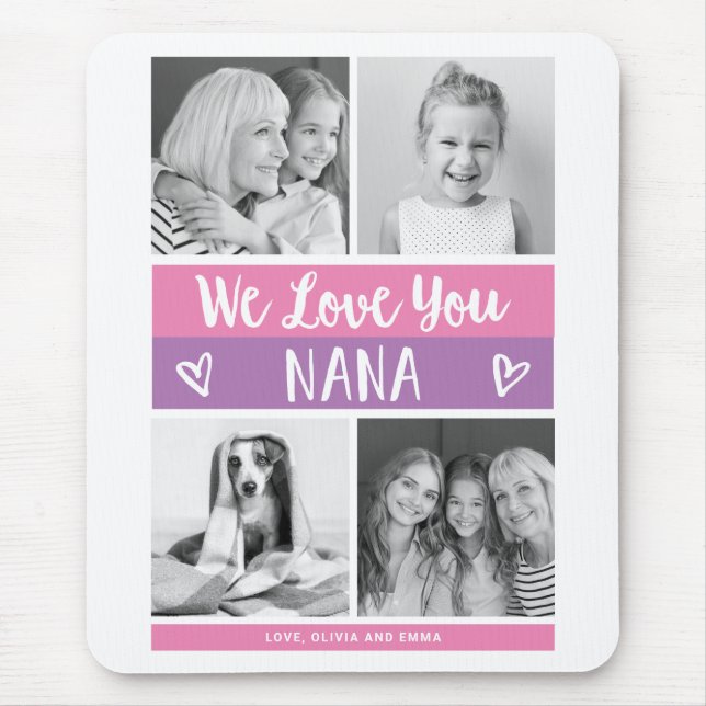 Liebe You Nana | Rosa Foto Block Grid Mousepad (Vorne)