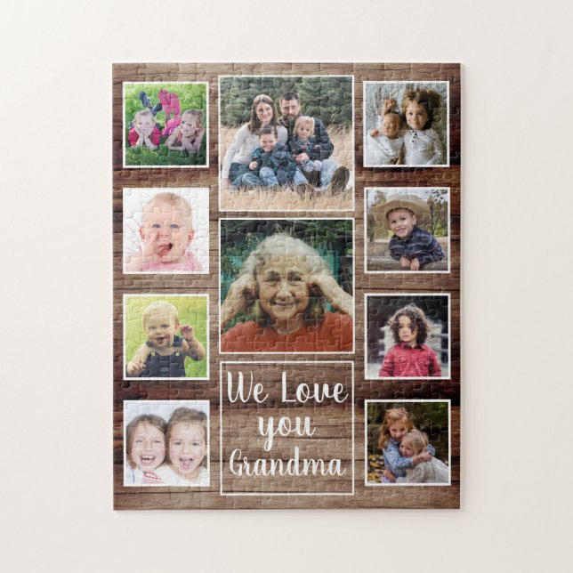 Liebe You Oma 10 Family Foto Collage Wood (Vertikal)