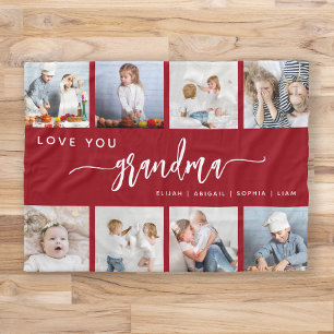 Liebe You Oma 8 Foto Collage Cranberry Rot Fleecedecke