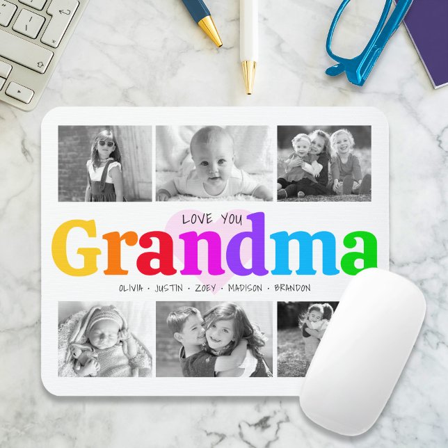 Liebe You Oma Colorful Modern 6 Foto Collage Mousepad (Von Creator hochgeladen)